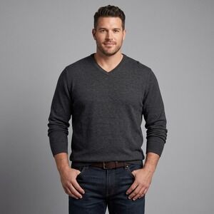 Alfani Mens XL Charcoal Gray Sweater V-Neck Regular Fit‎ Cotton Blend Pullover